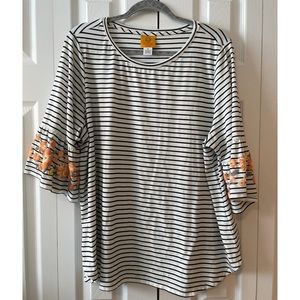 Ruby Road Woman 1X Striped Flounce Sleeve Blouse